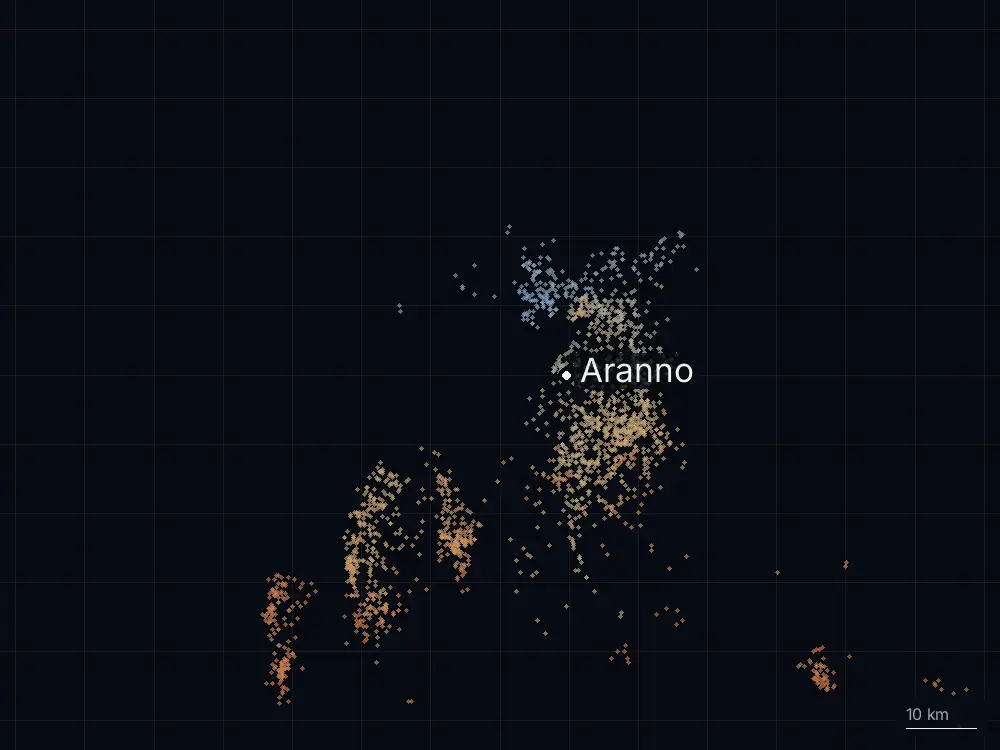 Karte der Blitze bei Aranno am Samstag, 23. August 2025