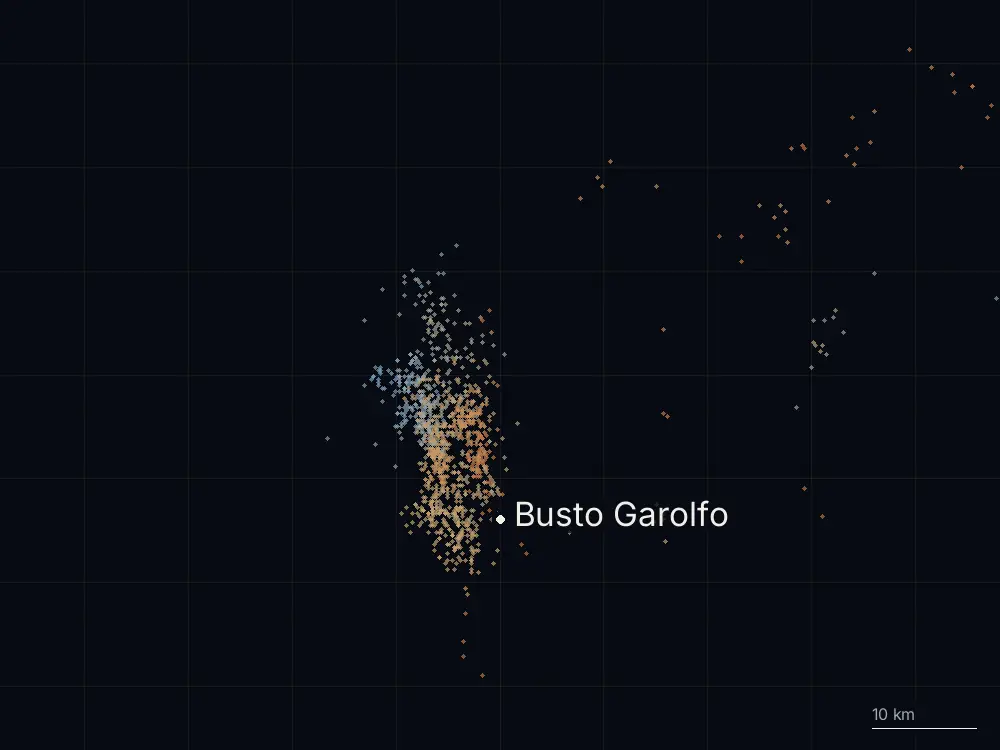 Karte der Blitze bei Busto Garolfo am Sonntag, 24. August 2025