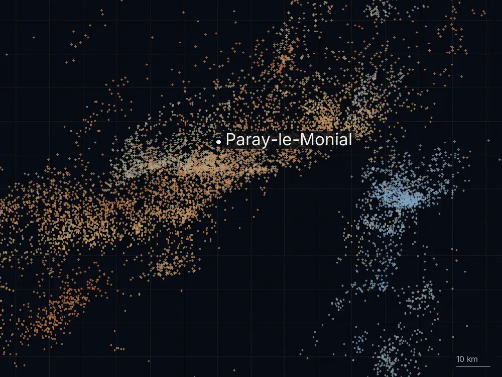 Karte der Blitze bei Paray-le-Monial am Mittwoch, 27. August 2025