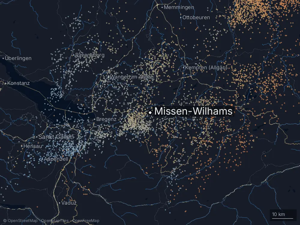 Karte der Blitze bei Missen-Wilhams am Donnerstag, 4. September 2025