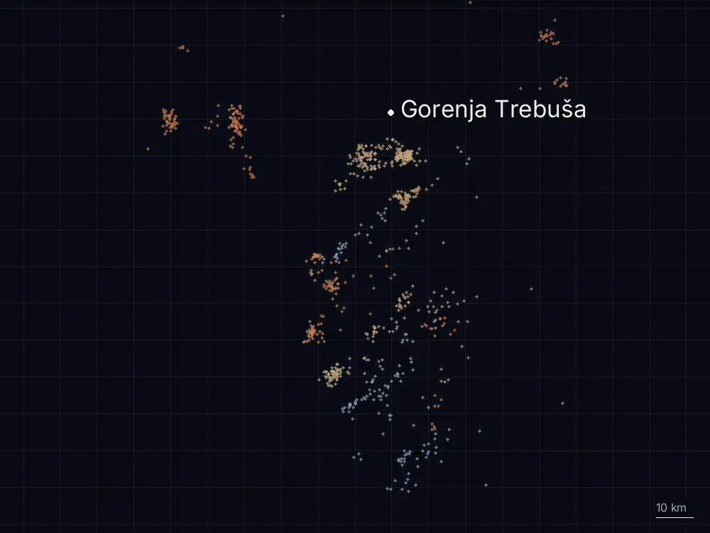 Karte der Blitze bei Gorenja Trebuša am Donnerstag, 11. September 2025