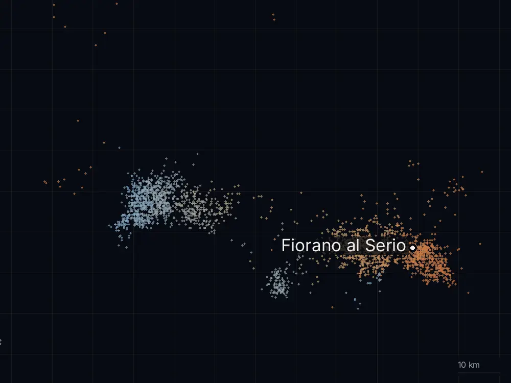 Karte der Blitze bei Fiorano al Serio am Samstag, 13. September 2025