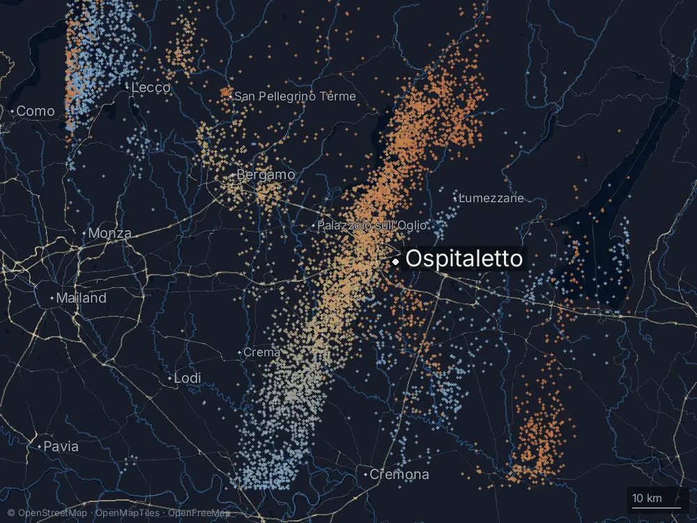 Karte der Blitze bei Ospitaletto am Dienstag, 23. September 2025