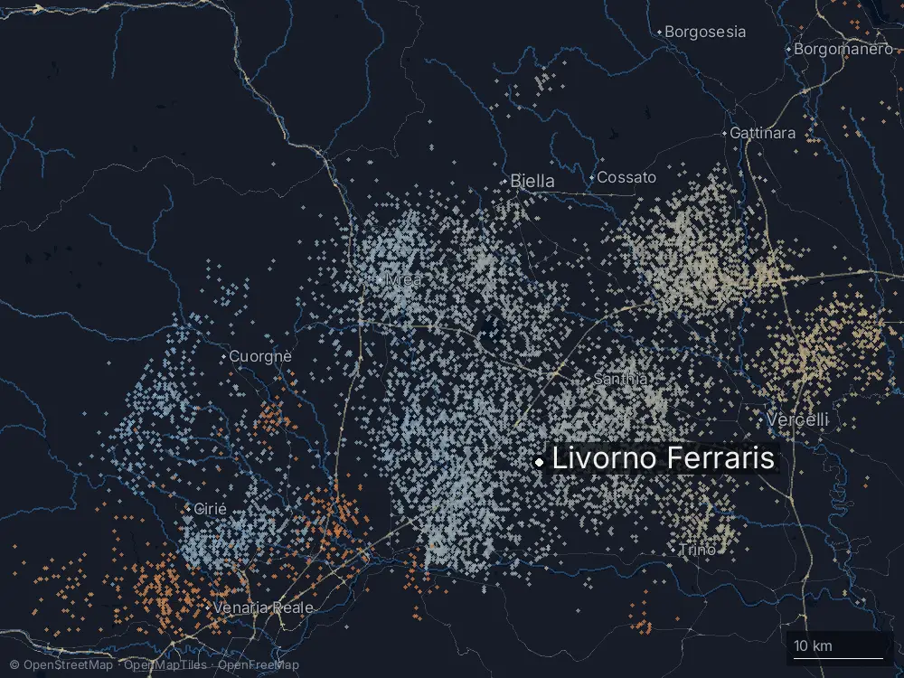 Karte der Blitze bei Livorno Ferraris am Mittwoch, 24. September 2025