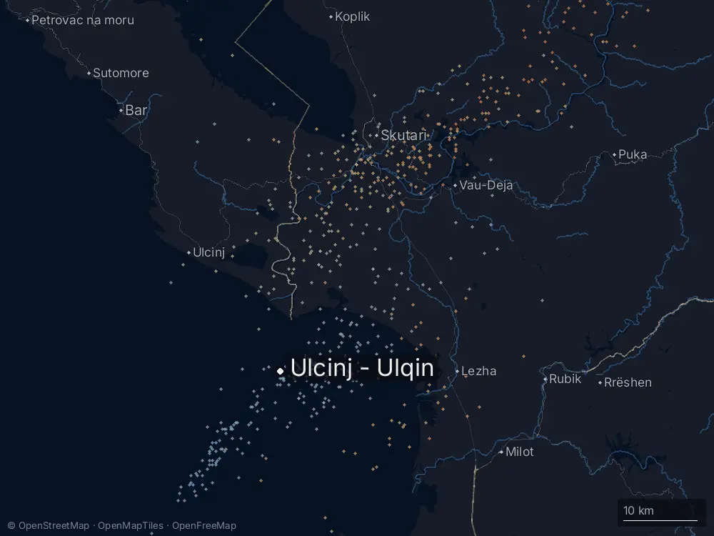 Karte der Blitze bei Ulcinj - Ulqin am Freitag, 2. Januar 2026