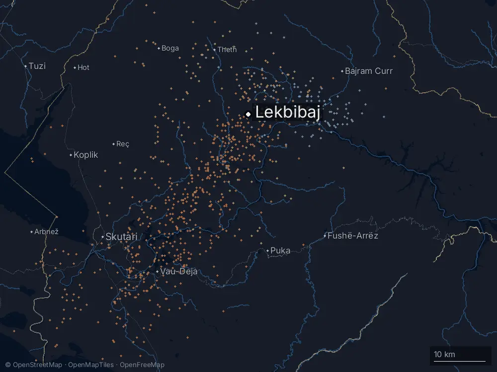 Karte der Blitze bei Lekbibaj am Sonntag, 4. Januar 2026