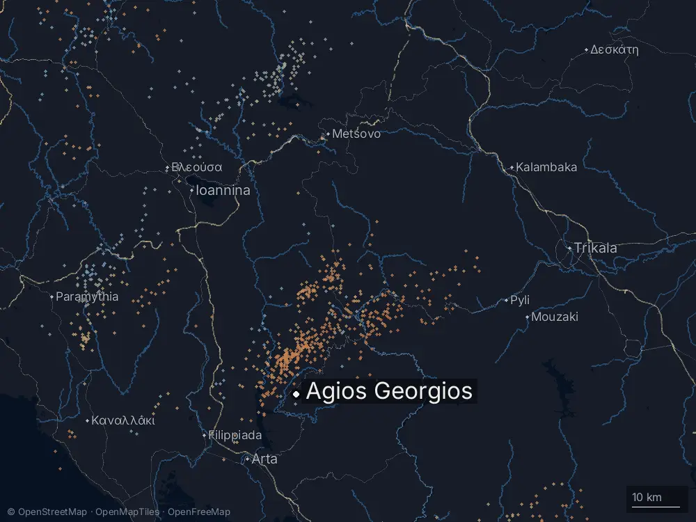 Karte der Blitze bei Agios Georgios am Dienstag, 6. Januar 2026