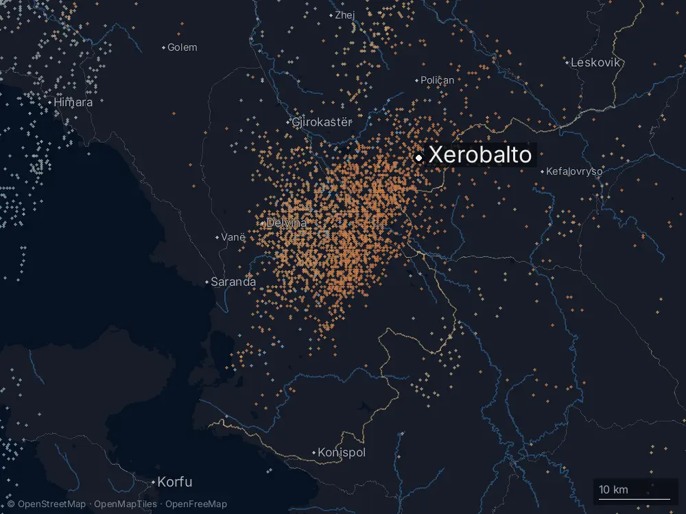 Karte der Blitze bei Xerobalto am Dienstag, 6. Januar 2026