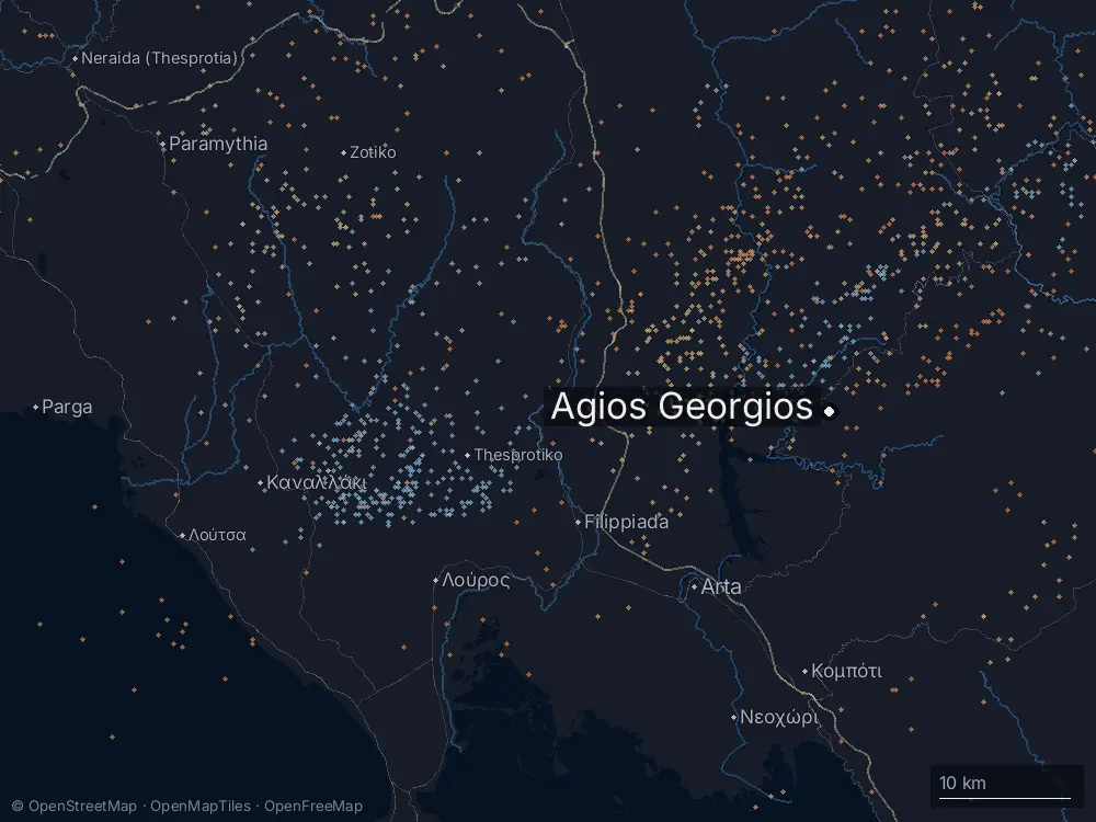 Karte der Blitze bei Agios Georgios am Mittwoch, 7. Januar 2026