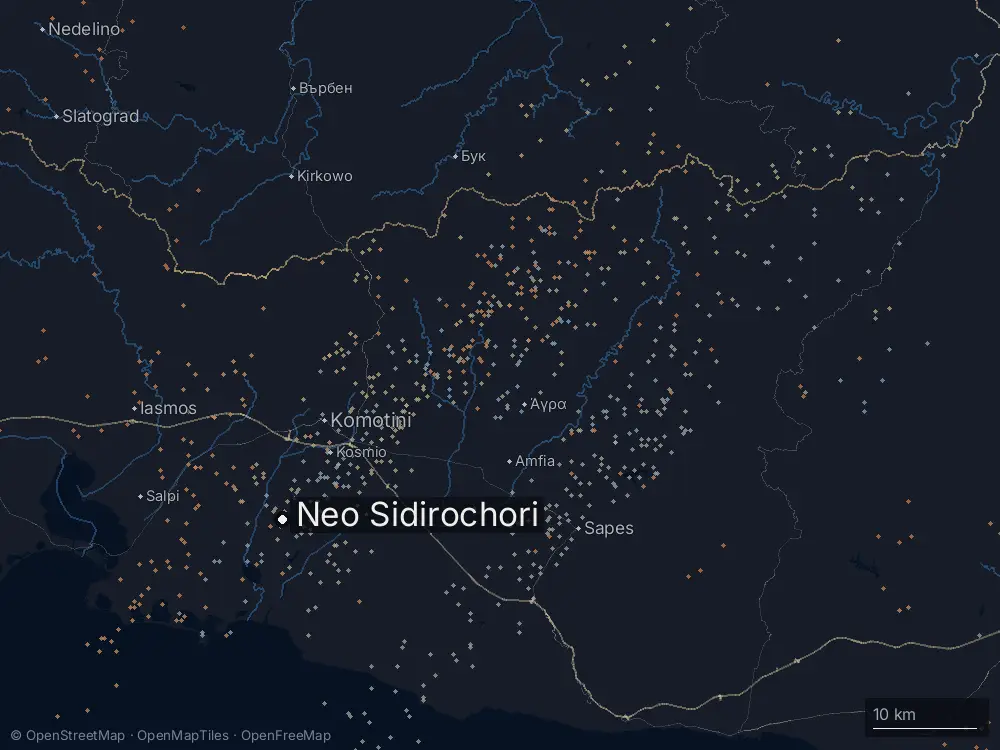Karte der Blitze bei Neo Sidirochori am Mittwoch, 7. Januar 2026