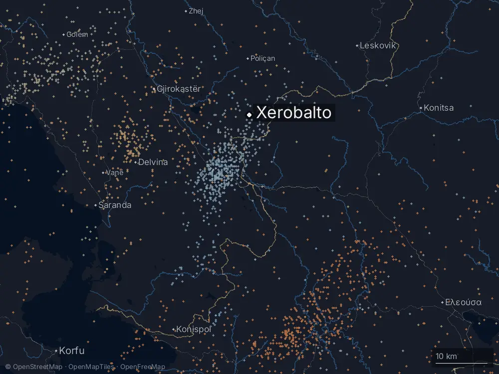 Karte der Blitze bei Xerobalto am Mittwoch, 7. Januar 2026