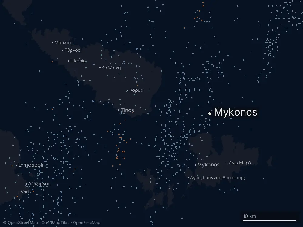 Karte der Blitze bei Mykonos am Donnerstag, 22. Januar 2026