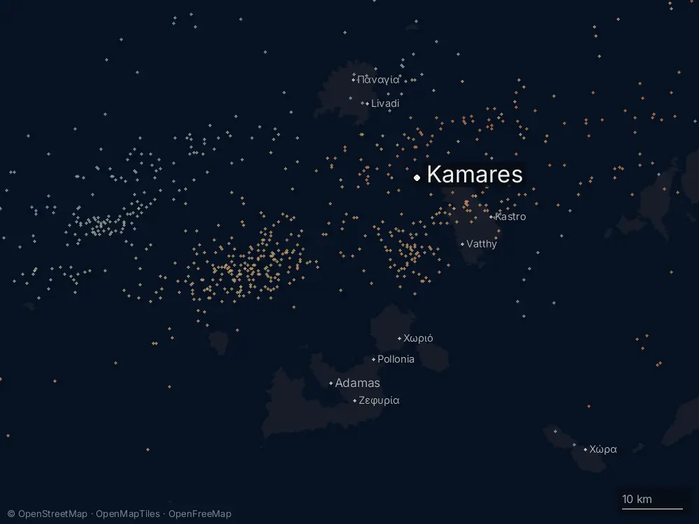 Karte der Blitze bei Kamares am Donnerstag, 5. Februar 2026