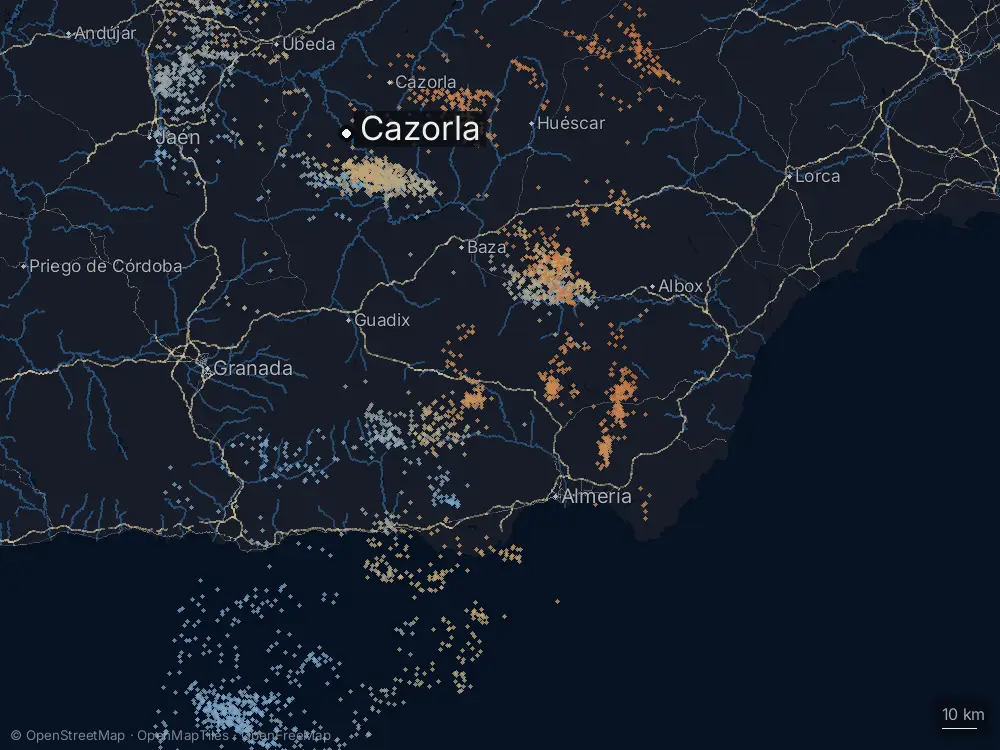 Karte der Blitze bei Cazorla am Mittwoch, 4. März 2026