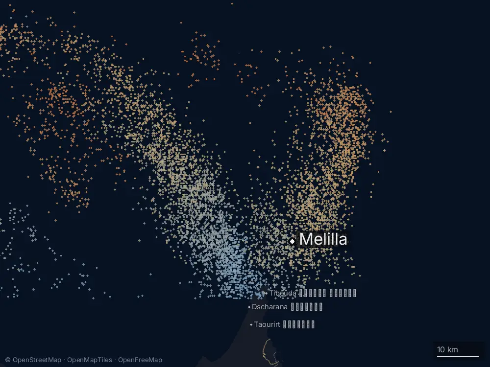 Karte der Blitze bei Melilla am Mittwoch, 4. März 2026