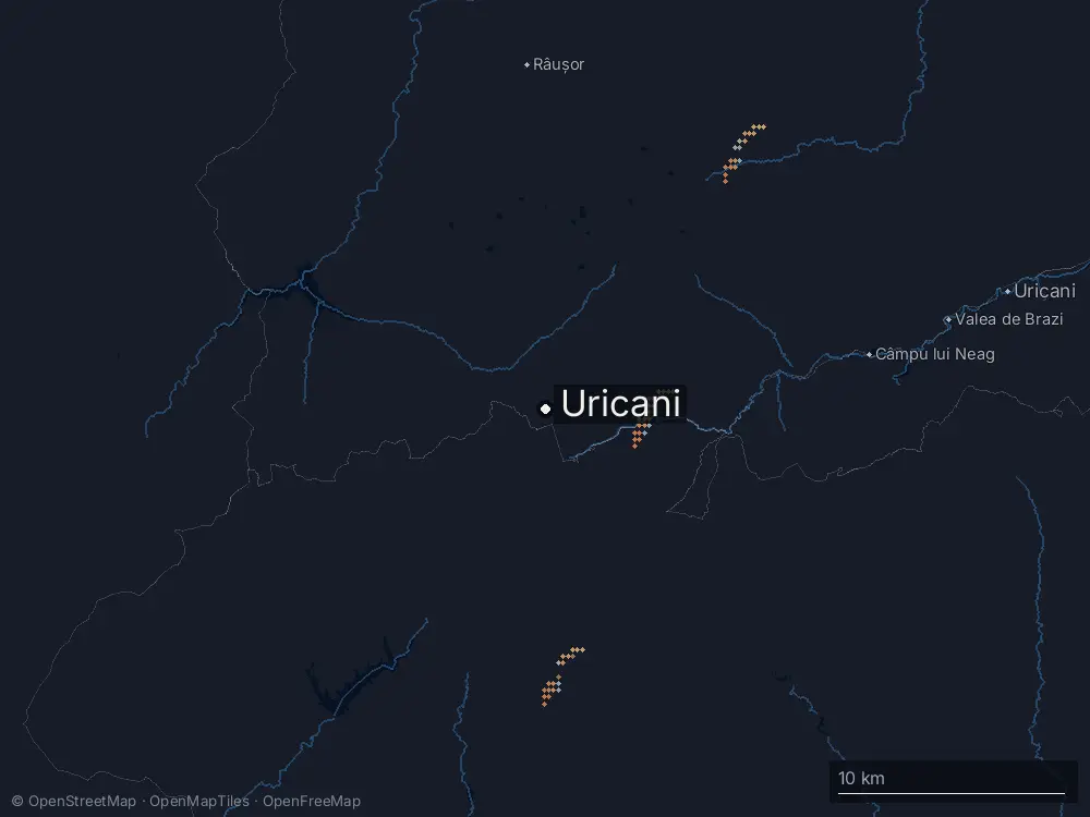 Karte der Blitze bei Uricani am Freitag, 6. März 2026