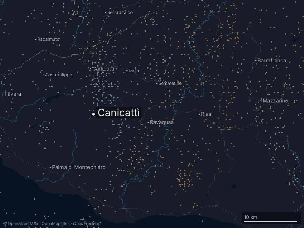 Karte der Blitze bei Canicattì am Sonntag, 15. März 2026