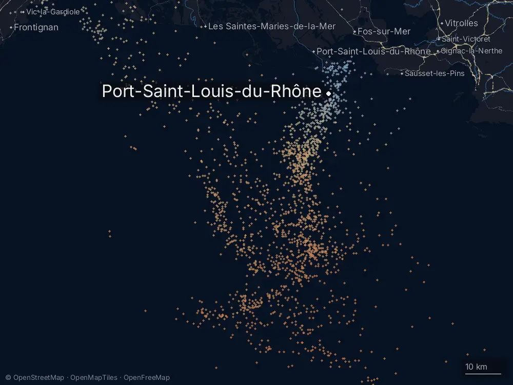 Karte der Blitze bei Port-Saint-Louis-du-Rhône am Sonntag, 22. März 2026