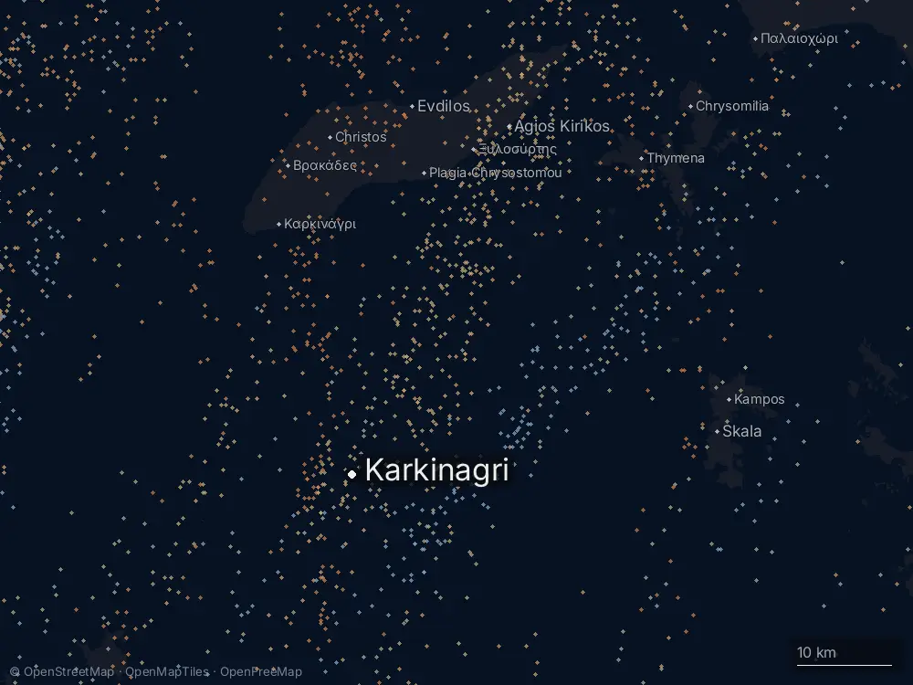 Karte der Blitze bei Karkinagri am Mittwoch, 1. April 2026