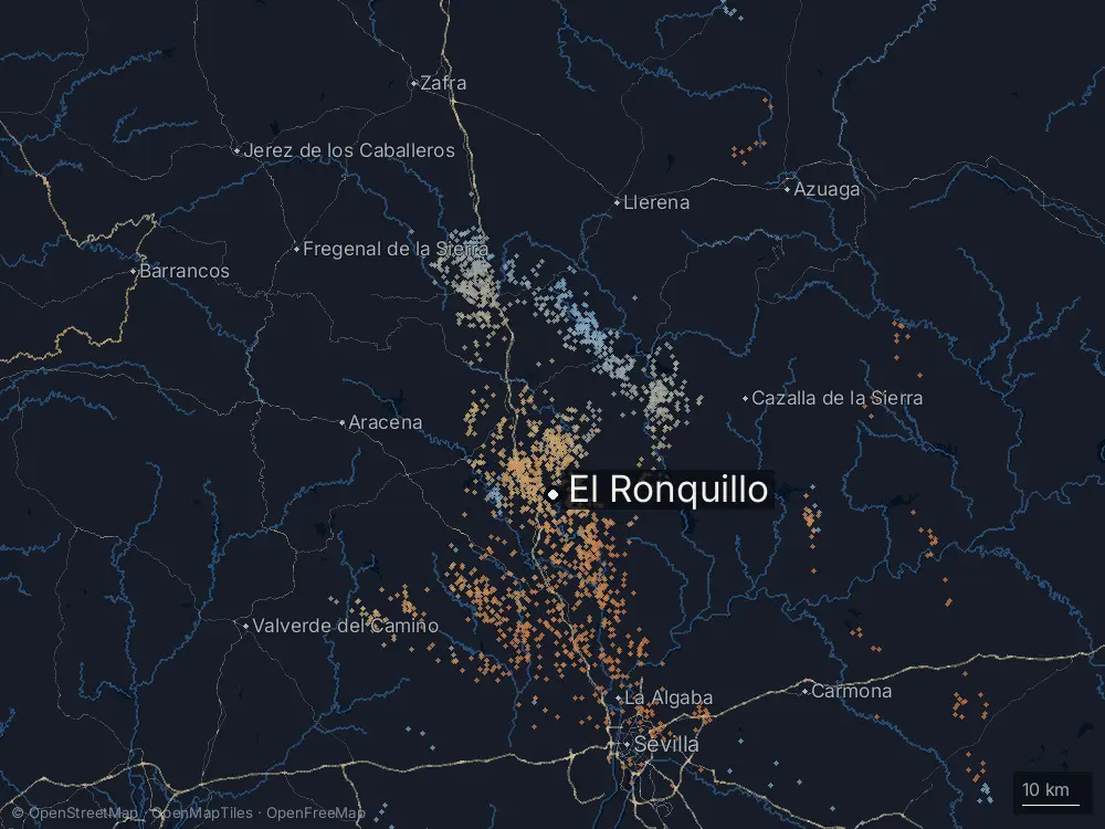 Karte der Blitze bei El Ronquillo am Samstag, 11. April 2026