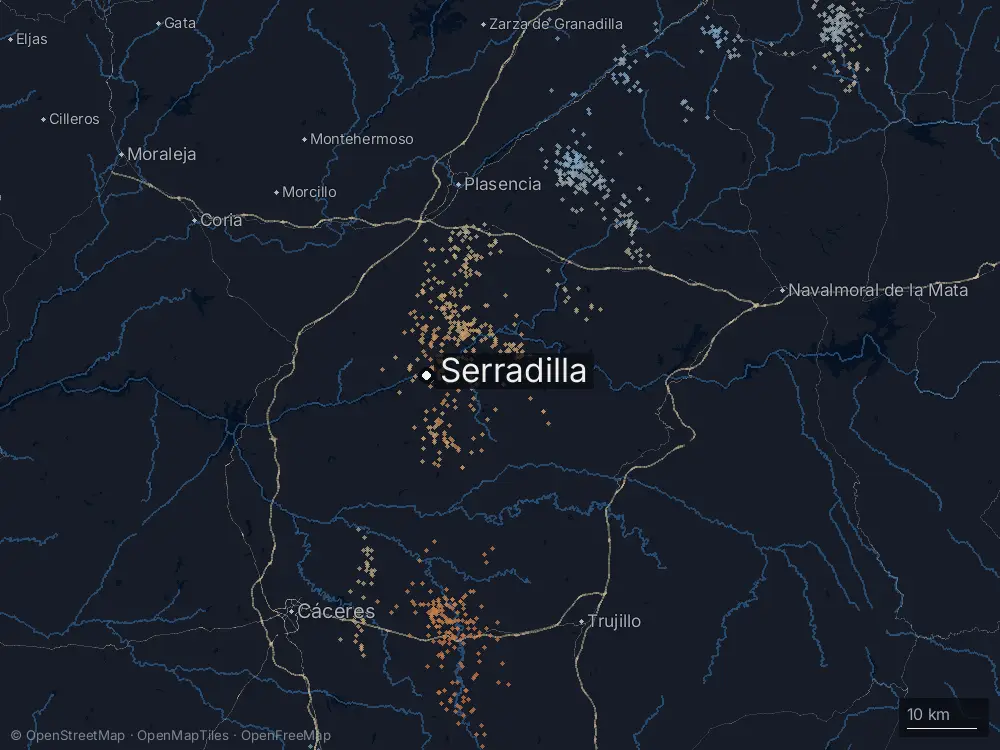 Karte der Blitze bei Serradilla am Samstag, 11. April 2026