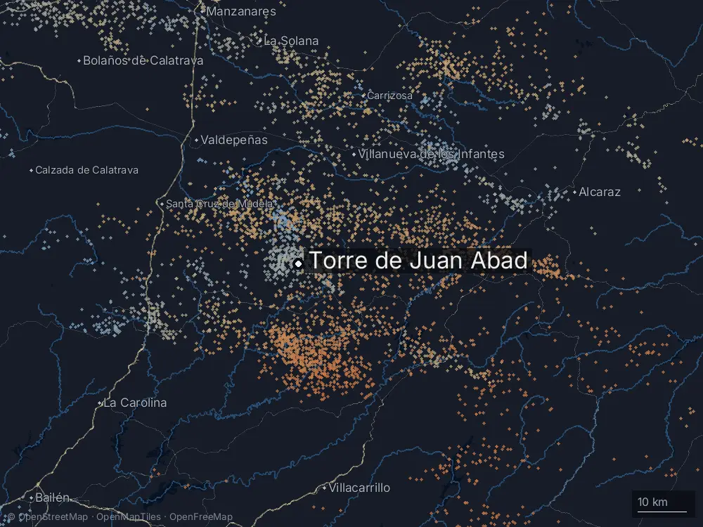 Karte der Blitze bei Torre de Juan Abad am Sonntag, 12. April 2026
