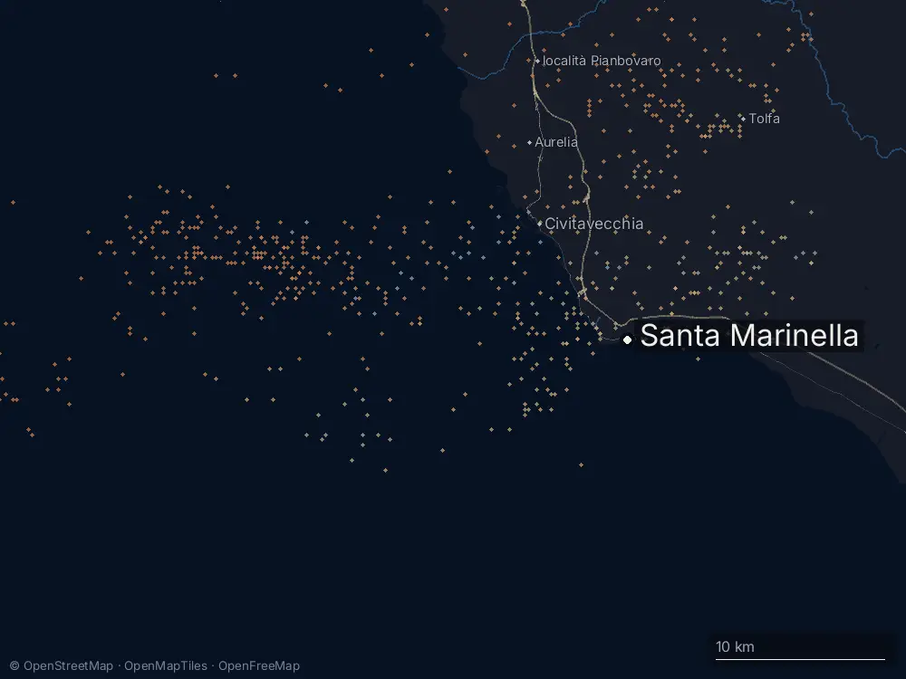 Karte der Blitze bei Santa Marinella am Mittwoch, 15. April 2026