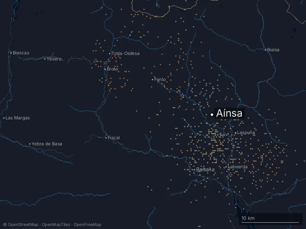 Karte der Blitze bei Aínsa am Samstag, 18. April 2026