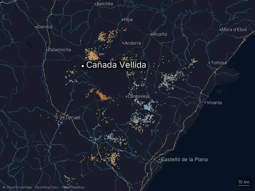 Karte der Blitze bei Cañada Vellida am Montag, 20. April 2026