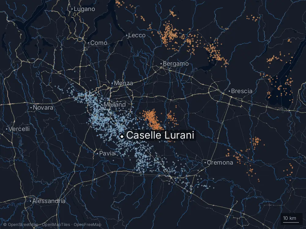 Karte der Blitze bei Caselle Lurani am Montag, 20. April 2026