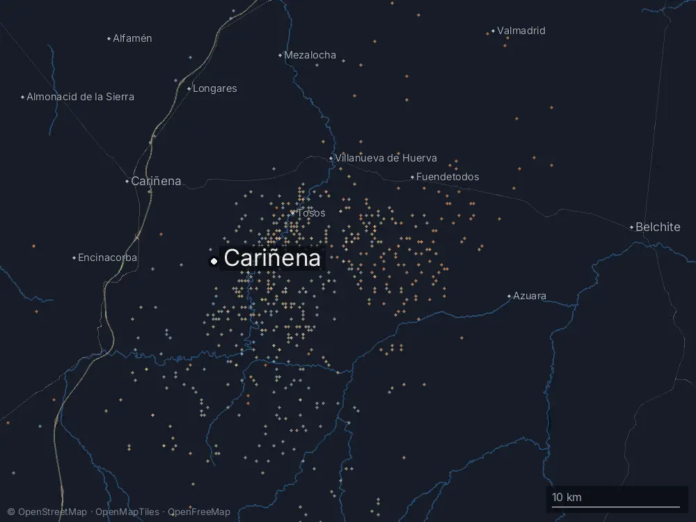 Karte der Blitze bei Cariñena am Dienstag, 21. April 2026