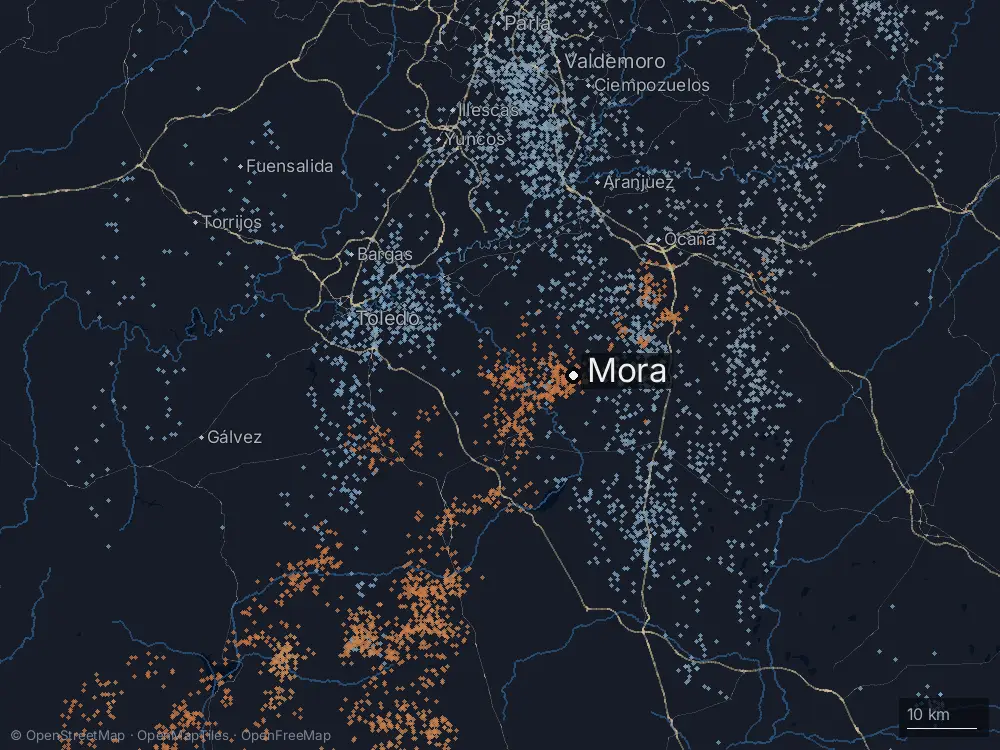 Karte der Blitze bei Mora am Freitag, 24. April 2026