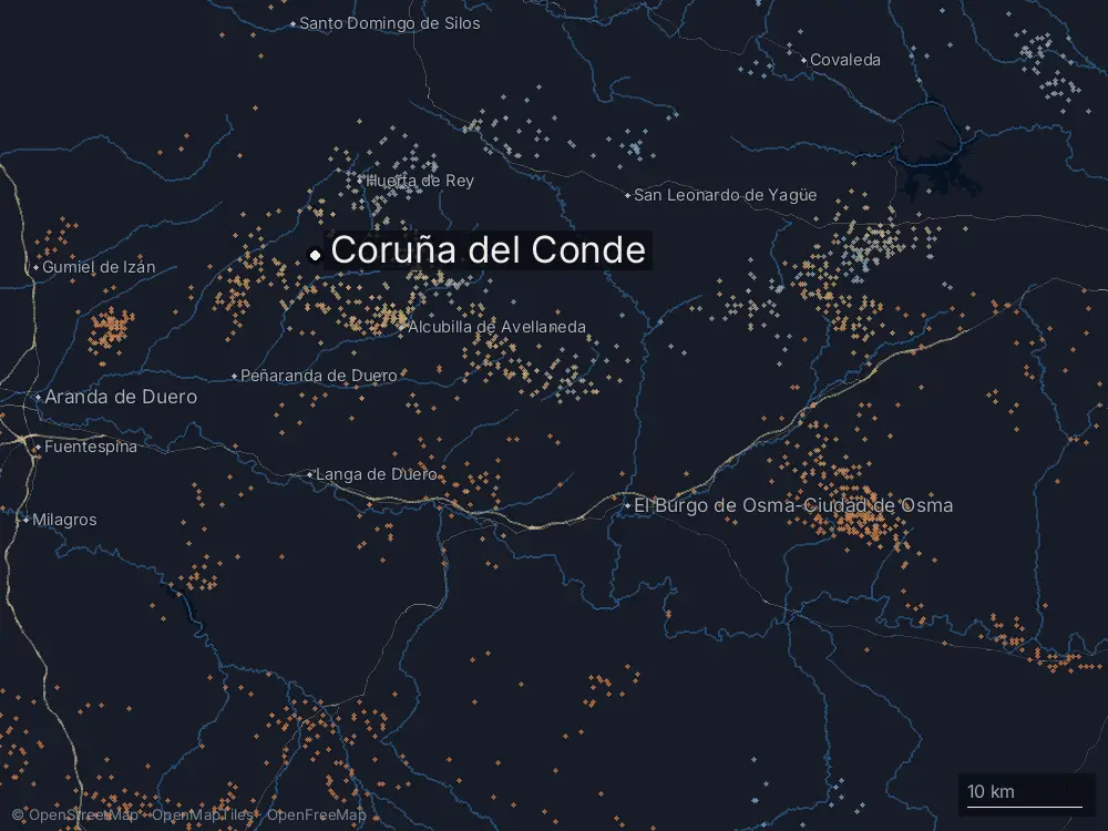 Karte der Blitze bei Coruña del Conde am Samstag, 25. April 2026