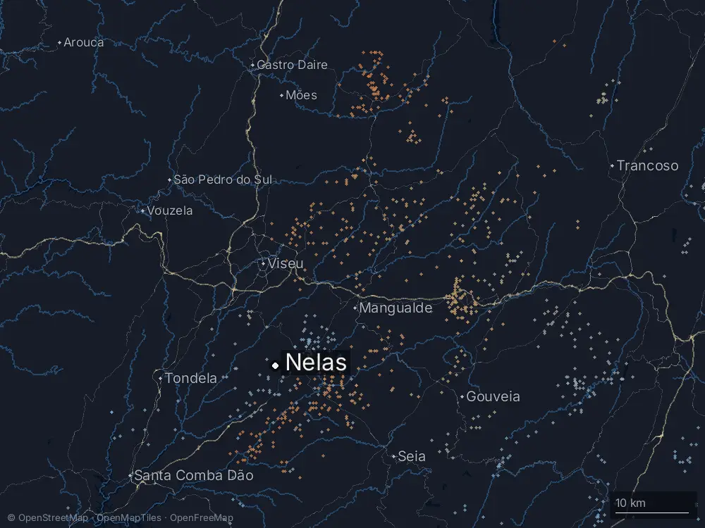 Karte der Blitze bei Nelas am Samstag, 25. April 2026