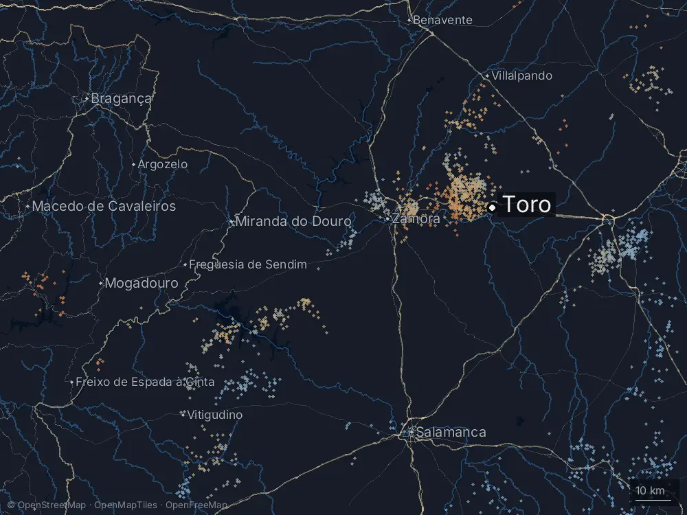 Karte der Blitze bei Toro am Samstag, 25. April 2026