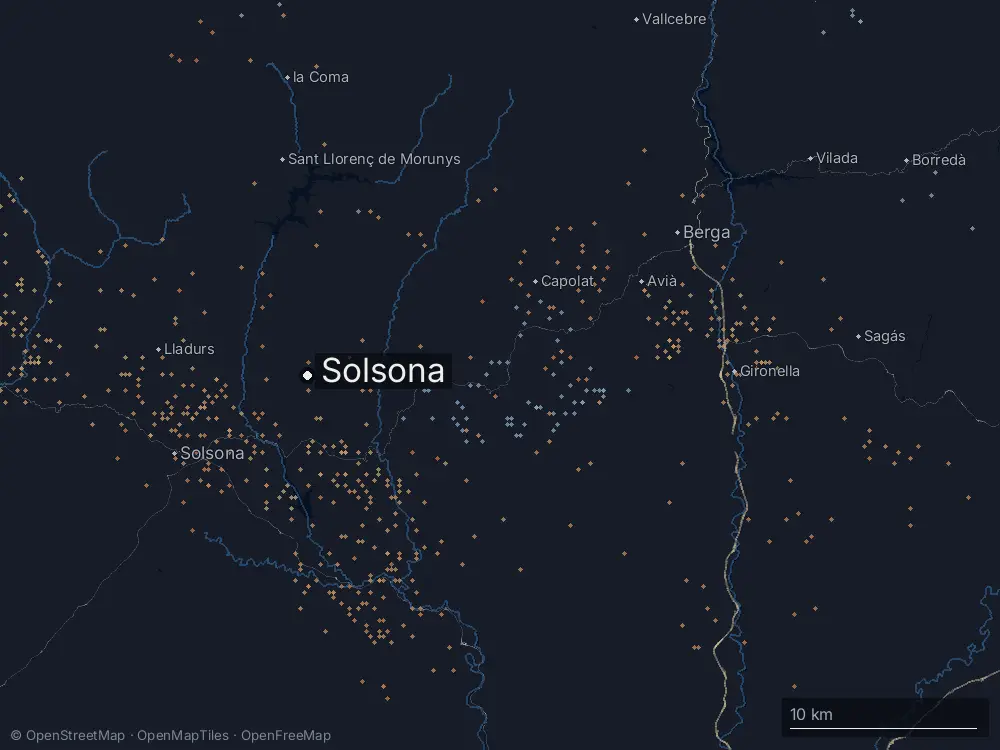Karte der Blitze bei Solsona am Montag, 27. April 2026