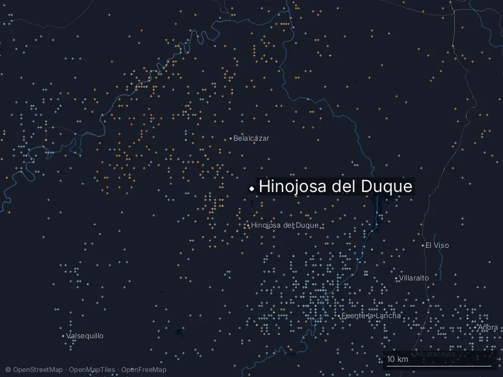 Karte der Blitze bei Hinojosa del Duque am Dienstag, 28. April 2026
