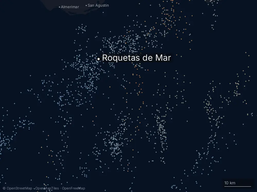 Karte der Blitze bei Roquetas de Mar am Dienstag, 28. April 2026