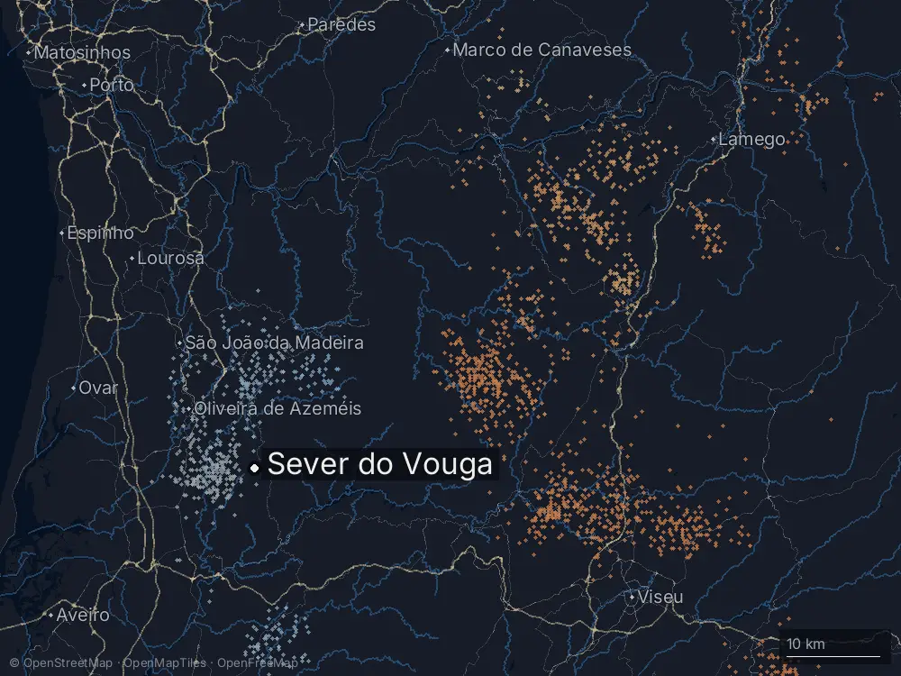 Karte der Blitze bei Sever do Vouga am Dienstag, 28. April 2026