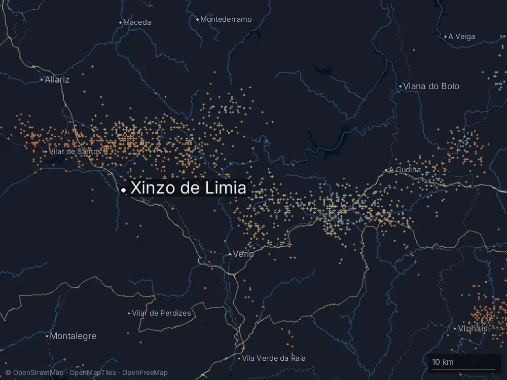 Karte der Blitze bei Xinzo de Limia am Dienstag, 28. April 2026