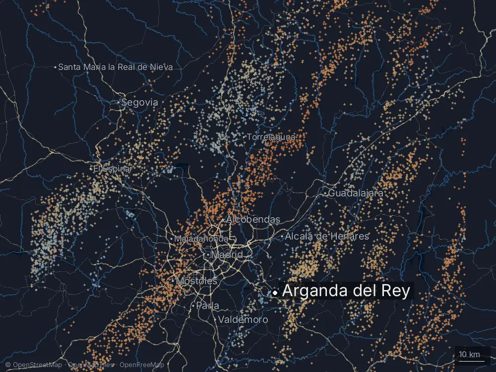 Karte der Blitze bei Arganda del Rey am Mittwoch, 29. April 2026