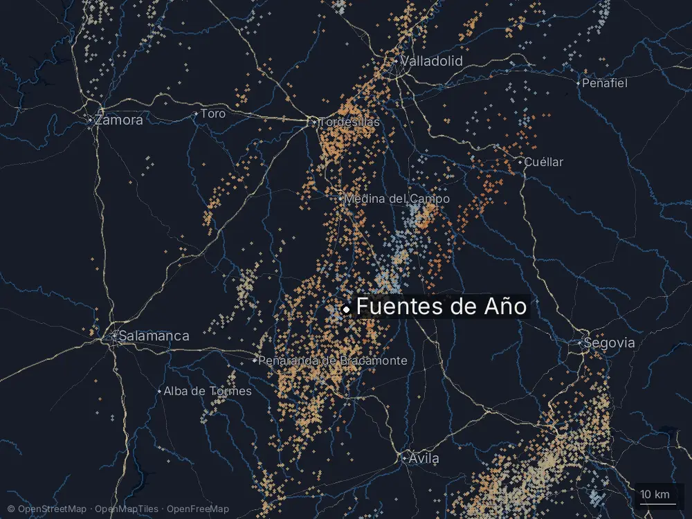 Karte der Blitze bei Fuentes de Año am Mittwoch, 29. April 2026