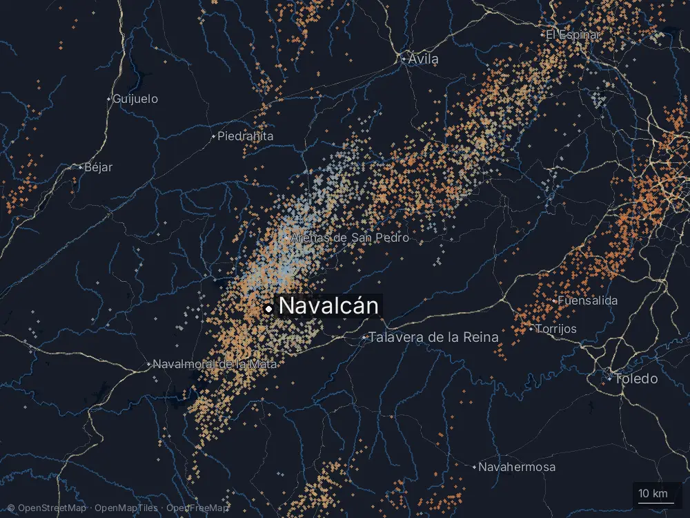 Karte der Blitze bei Navalcán am Mittwoch, 29. April 2026