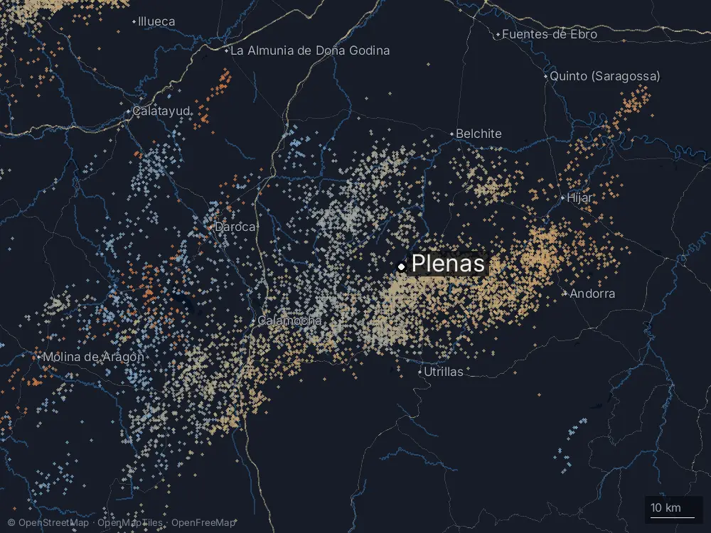 Karte der Blitze bei Plenas am Mittwoch, 29. April 2026