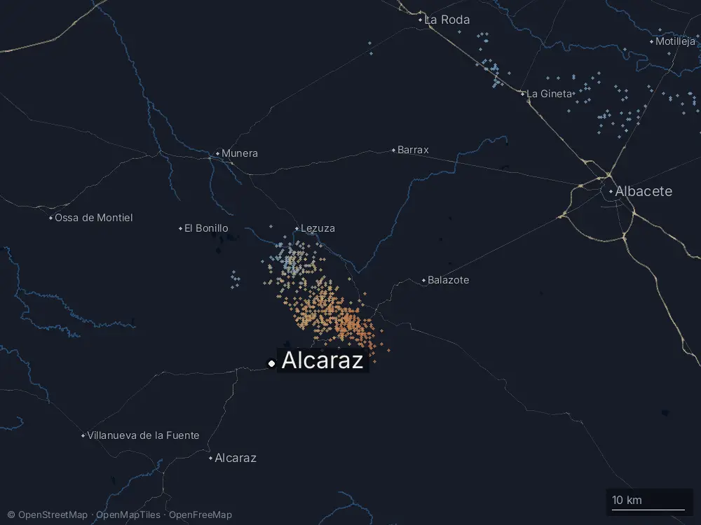Karte der Blitze bei Alcaraz am Freitag, 1. Mai 2026