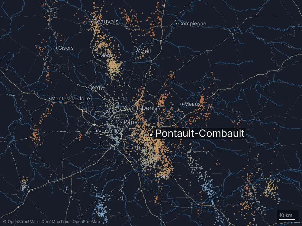 Karte der Blitze bei Pontault-Combault am Freitag, 1. Mai 2026