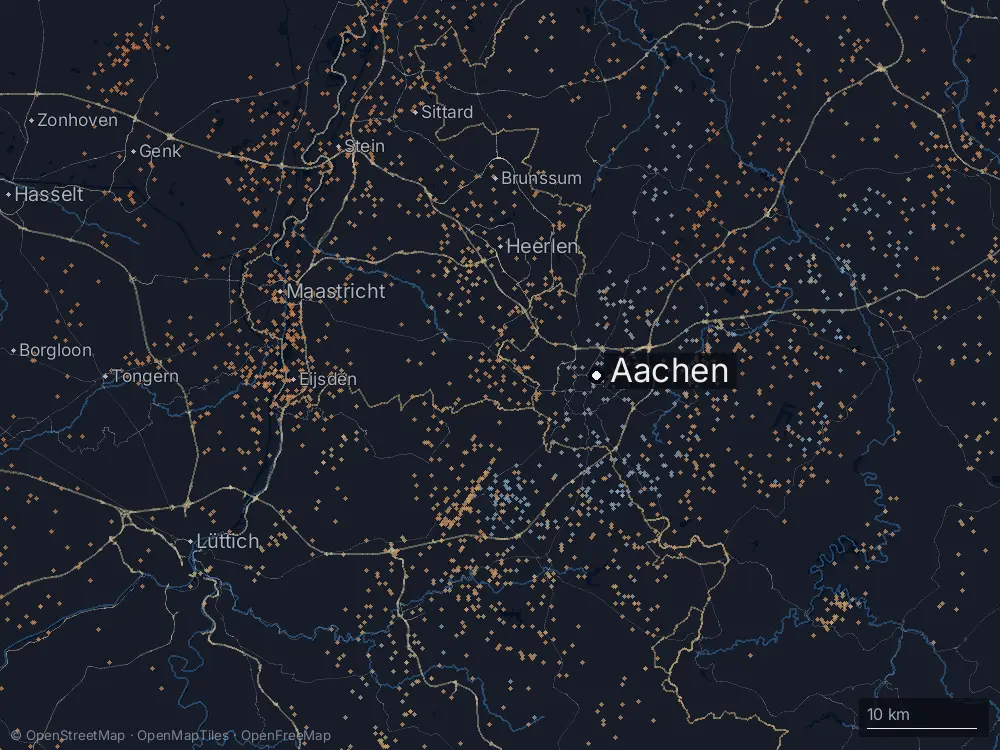 Karte der Blitze bei Aachen am Samstag, 2. Mai 2026