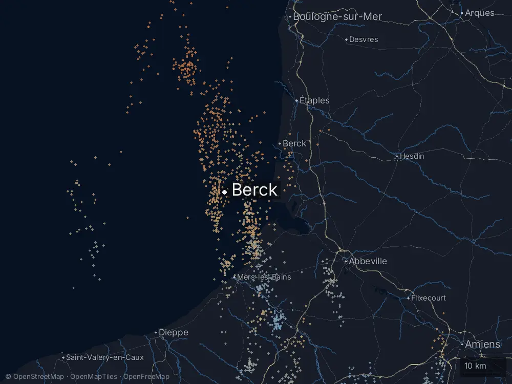 Karte der Blitze bei Berck am Samstag, 2. Mai 2026