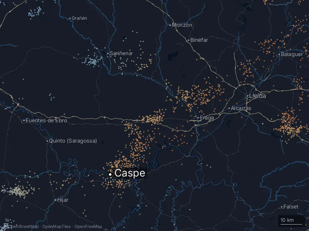 Karte der Blitze bei Caspe am Montag, 4. Mai 2026