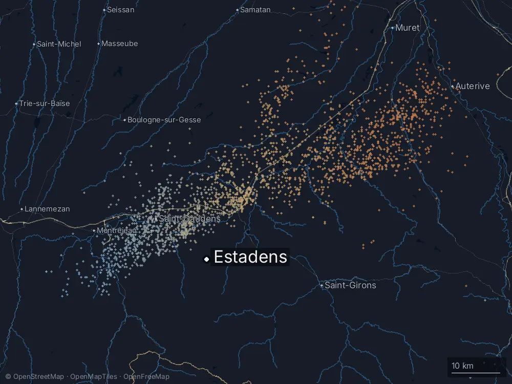 Karte der Blitze bei Estadens am Montag, 4. Mai 2026